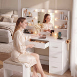 Vanity Desk with Mirror, LED Lights & 8 Drawers