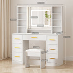 Adriel 39.4 Inch Makeup Vanity with LED Mirror, 7 Drawers & Stool
