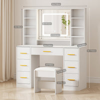 Adriel 39.4 Inch Makeup Vanity with LED Mirror, 7 Drawers & Stool