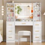 Adriel 39.4 Inch Makeup Vanity with LED Mirror, 7 Drawers & Stool