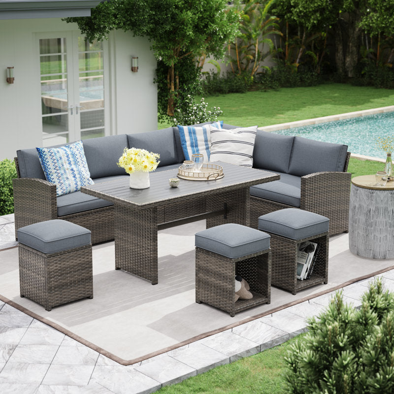 Atvars 8-Person Wicker Outdoor Sectional Seating Group with Storage Ottomans