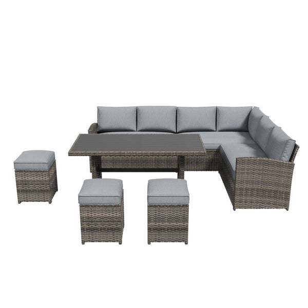 Atvars 8-Person Wicker Outdoor Sectional Seating Group with Storage Ottomans