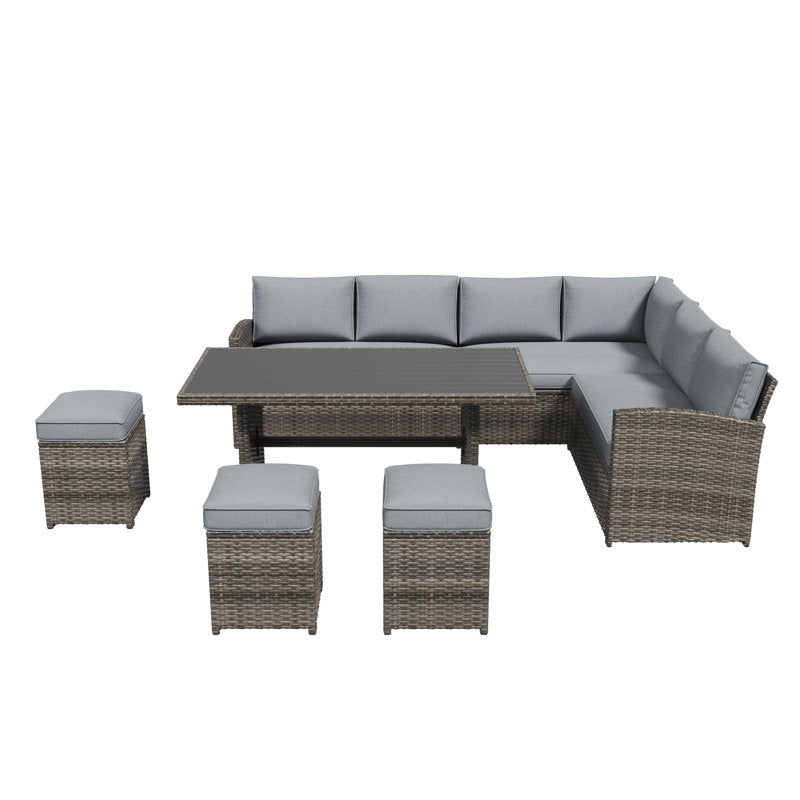 Atvars 8-Person Wicker Outdoor Sectional Seating Group with Storage Ottomans