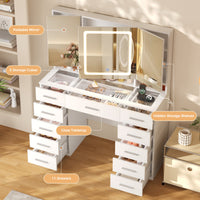 41 Inch Makeup Vanity with Tri-Folding Lighted Mirror & 11 Drawers