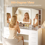 41 Inch Makeup Vanity with Tri-Folding Lighted Mirror & 11 Drawers