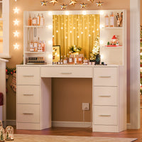 Camyla Makeup Vanity Table with LED Mirror & Jewelry Hooks