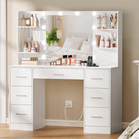 Camyla Makeup Vanity Table with LED Mirror & Jewelry Hooks