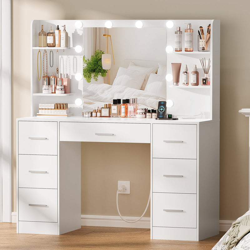 Camyla Makeup Vanity Table with LED Mirror & Jewelry Hooks