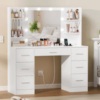 Camyla Makeup Vanity Table with LED Mirror & Jewelry Hooks