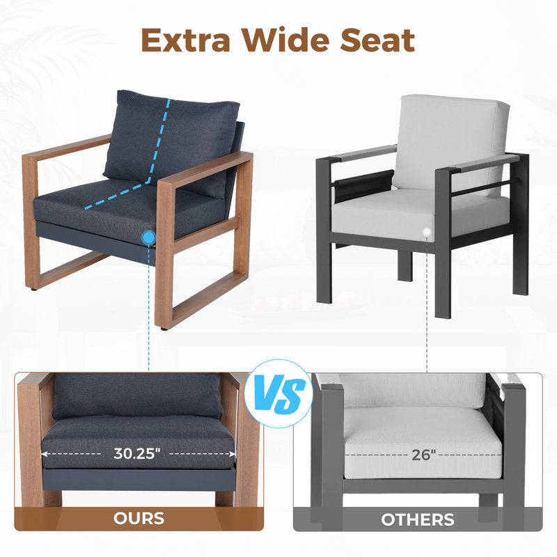 Berau Arunas 5-Person Aluminum Outdoor Conversation Set with Wood-Grain Finish & Weather-Resistant Cushion