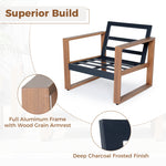 Berau Arunas 5-Person Aluminum Outdoor Conversation Set with Wood-Grain Finish & Weather-Resistant Cushion