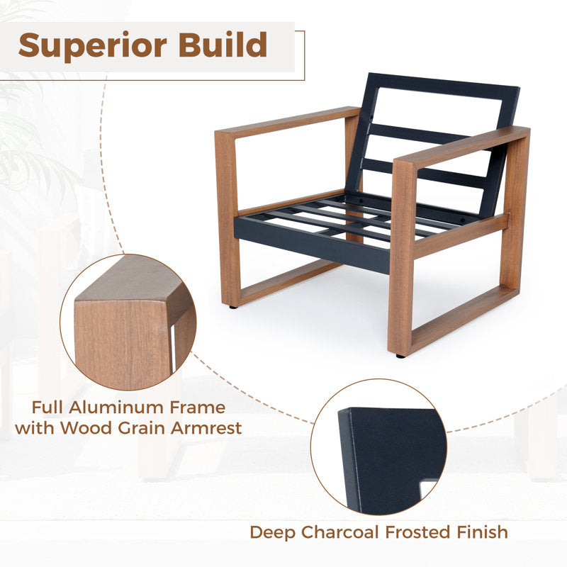 Berau Arunas 5-Person Aluminum Outdoor Conversation Set with Wood-Grain Finish & Weather-Resistant Cushion