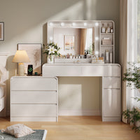 60 Inch Modern Makeup Vanity Desk with Dimmable LED Mirror (White)
