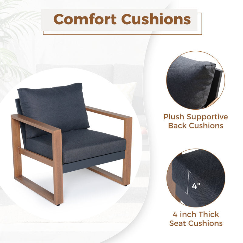 Berau Arunas 5-Person Aluminum Outdoor Conversation Set with Wood-Grain Finish & Weather-Resistant Cushion