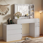 60 Inch Modern Makeup Vanity Desk with Dimmable LED Mirror (White)
