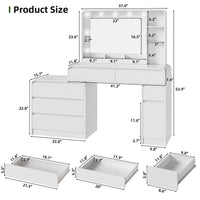 60 Inch Modern Makeup Vanity Desk with Dimmable LED Mirror (White)