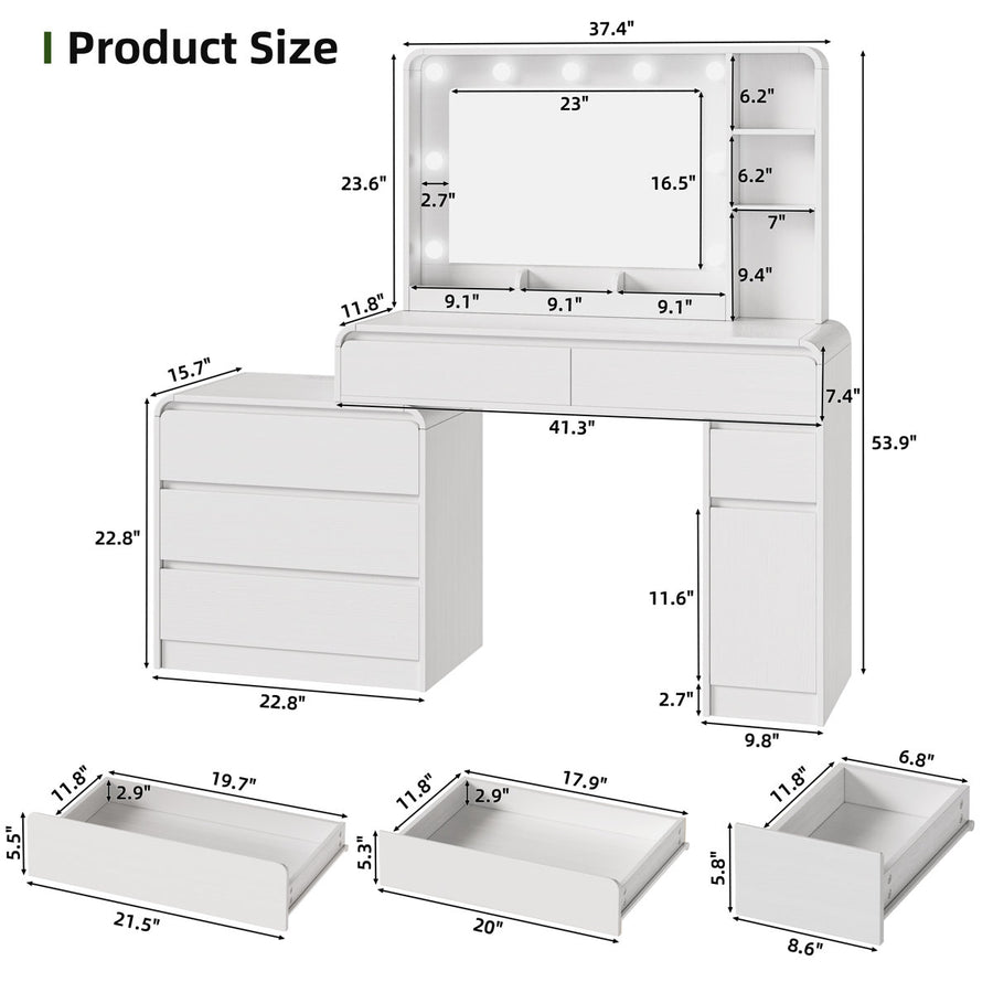 60 Inch Modern Makeup Vanity Desk with Dimmable LED Mirror (White)