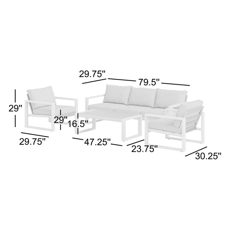 Berau Arunas 5-Person Aluminum Outdoor Conversation Set with Wood-Grain Finish & Weather-Resistant Cushion
