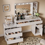 60 Inch Modern Makeup Vanity Desk with Dimmable LED Mirror (White)
