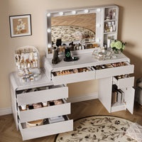 60 Inch Modern Makeup Vanity Desk with Dimmable LED Mirror (White)