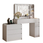 60 Inch Modern Makeup Vanity Desk with Dimmable LED Mirror (White)