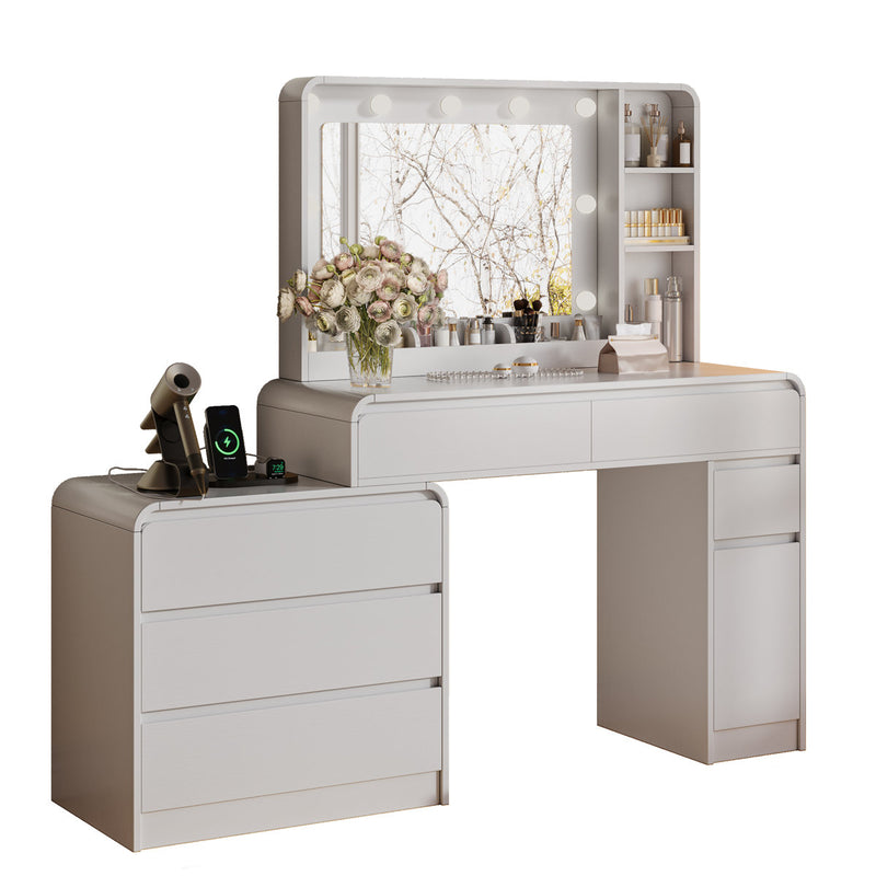 60 Inch Modern Makeup Vanity Desk with Dimmable LED Mirror (White)