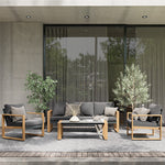 Berau Arunas 5-Person Aluminum Outdoor Conversation Set with Wood-Grain Finish & Weather-Resistant Cushion