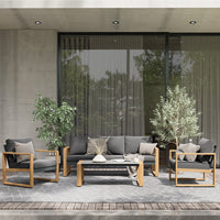 Berau Arunas 5-Person Aluminum Outdoor Conversation Set with Wood-Grain Finish & Weather-Resistant Cushion
