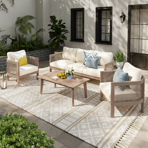 Clorie 4-Pieces Solid Wood Outdoor Sofa Seating Group with Cushions