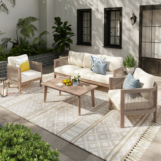 Clorie 4-Pieces Solid Wood Outdoor Sofa Seating Group with Cushions