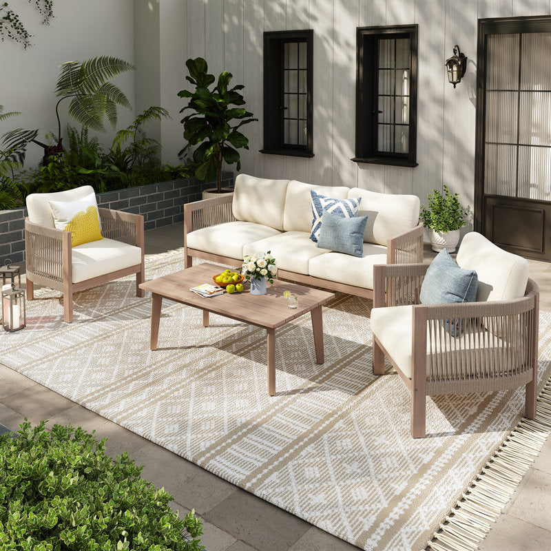 Clorie 4-Pieces Solid Wood Outdoor Sofa Seating Group with Cushions