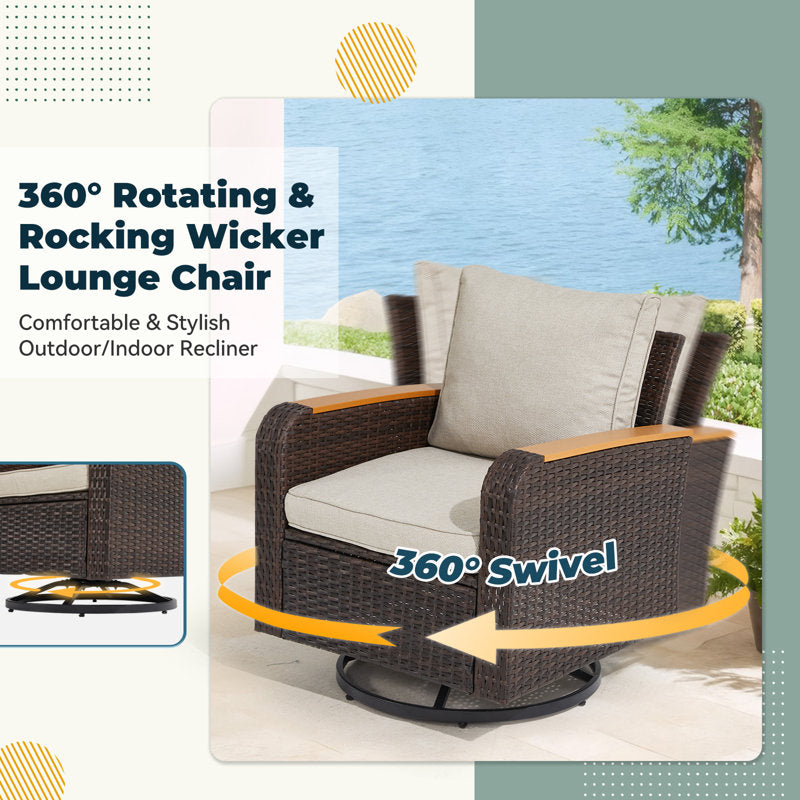 6 Pieces Patio Furniture Sets With Swivel Chairs, Outdoor Furniture Set For Porch Deck Bistro Lawn Garden Backyard Poolsid