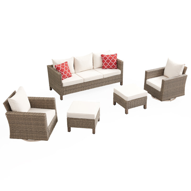 5 Pieces Outdoor Patio Furniture Set, Rattan Wicker Lounge Chairs Sets With Ottomans