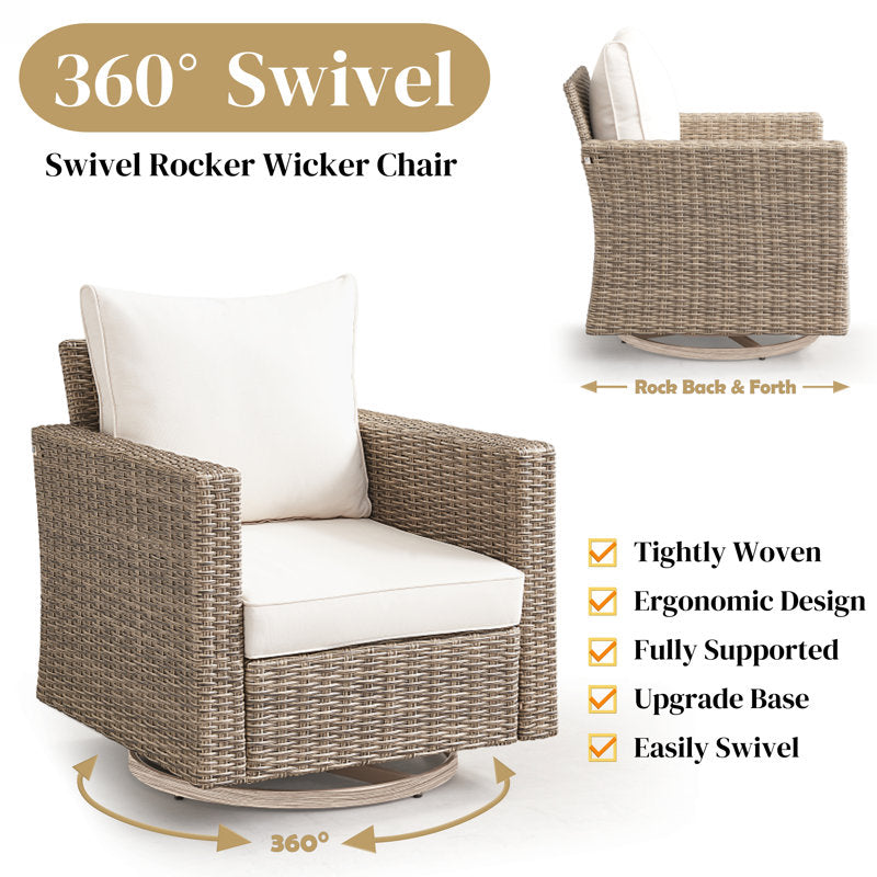 5 Pieces Outdoor Patio Furniture Set, Rattan Wicker Lounge Chairs Sets With Ottomans