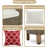 5 Pieces Outdoor Patio Furniture Set, Rattan Wicker Lounge Chairs Sets With Ottomans