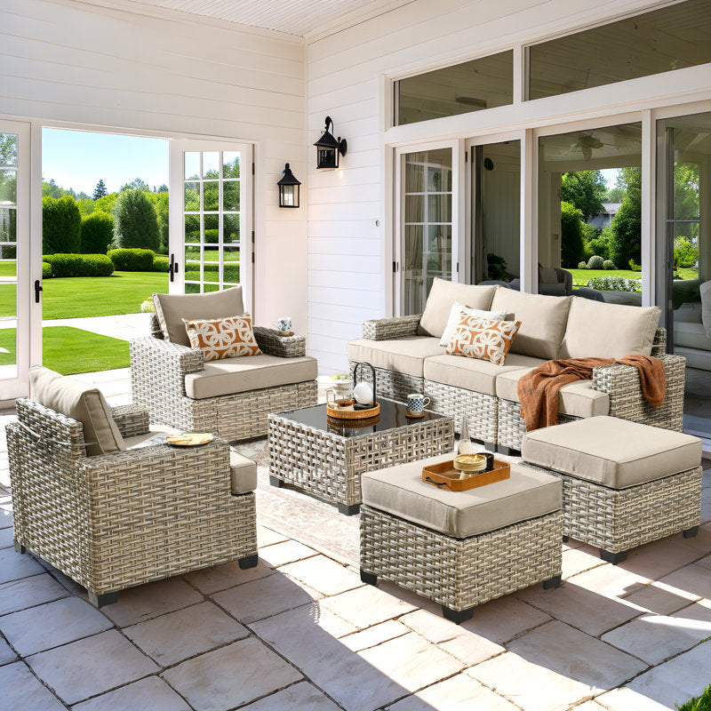 8 Pieces Modular Wicker Rattan Patio Furniture Set With Cushions