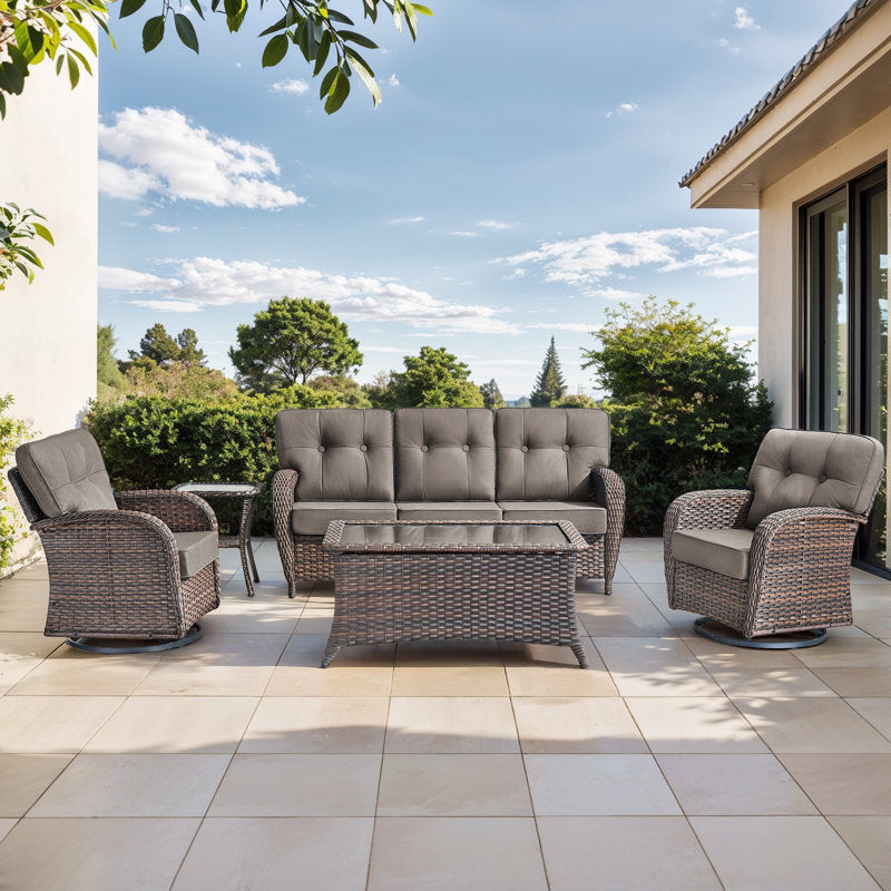 5 Pieces Outdoor Furniture Set With Swivel Chairs, Wicker Patio Furniture For Porch Deck Bistro Lawn Garden Backyard Poolside