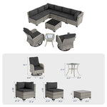 10-Piece Outdoor Wicker Sectional Seating Group With Swivel Rocking Chairs, Coffee Table & Side Table, All-Weather Patio Conversation Set