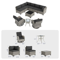 10-Piece Outdoor Wicker Sectional Seating Group With Swivel Rocking Chairs, Coffee Table & Side Table, All-Weather Patio Conversation Set