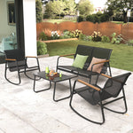 8-Pieces Outdoor Rocking Conversation Set with Loveseat, Wood Armrests and Coffee Table