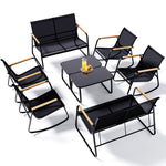 8-Pieces Outdoor Rocking Conversation Set with Loveseat, Wood Armrests and Coffee Table