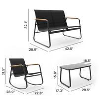 8-Pieces Outdoor Rocking Conversation Set with Loveseat, Wood Armrests and Coffee Table