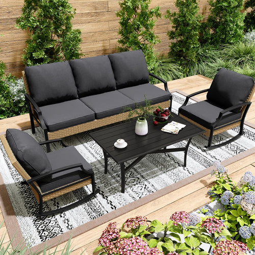 5-Outdoor Patio Furniture With Rocking Chair And Coffee Table