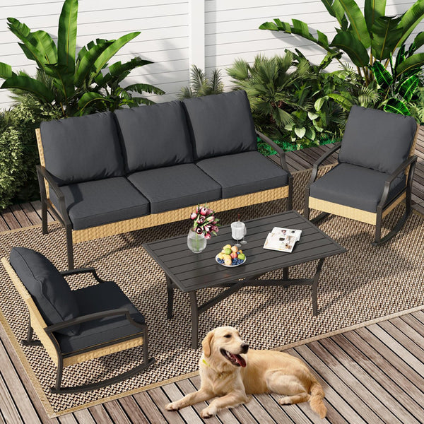 5-Outdoor Patio Furniture With Rocking Chair And Coffee Table