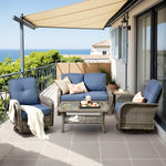 4 - Person Patio Furniture Set with Rocking Swivel Chairs, Outdoor Wicker Rattan Loveseat Seating Group with Cushions, All Weather Sofa Conversation Set with End Table for Garden Backyard