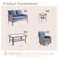 4 - Person Patio Furniture Set with Rocking Swivel Chairs, Outdoor Wicker Rattan Loveseat Seating Group with Cushions, All Weather Sofa Conversation Set with End Table for Garden Backyard