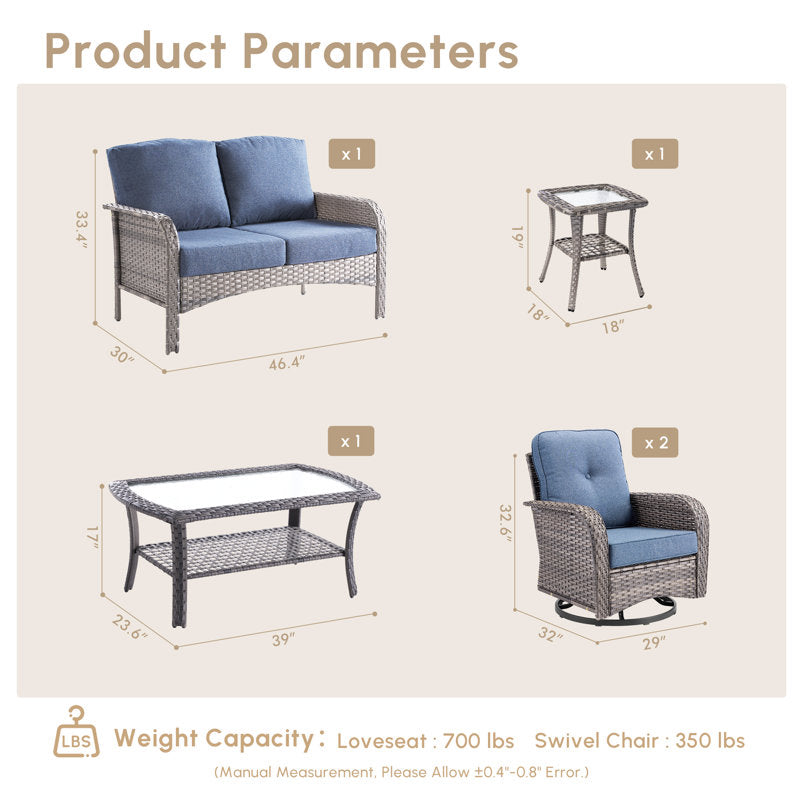 4 - Person Patio Furniture Set with Rocking Swivel Chairs, Outdoor Wicker Rattan Loveseat Seating Group with Cushions, All Weather Sofa Conversation Set with End Table for Garden Backyard