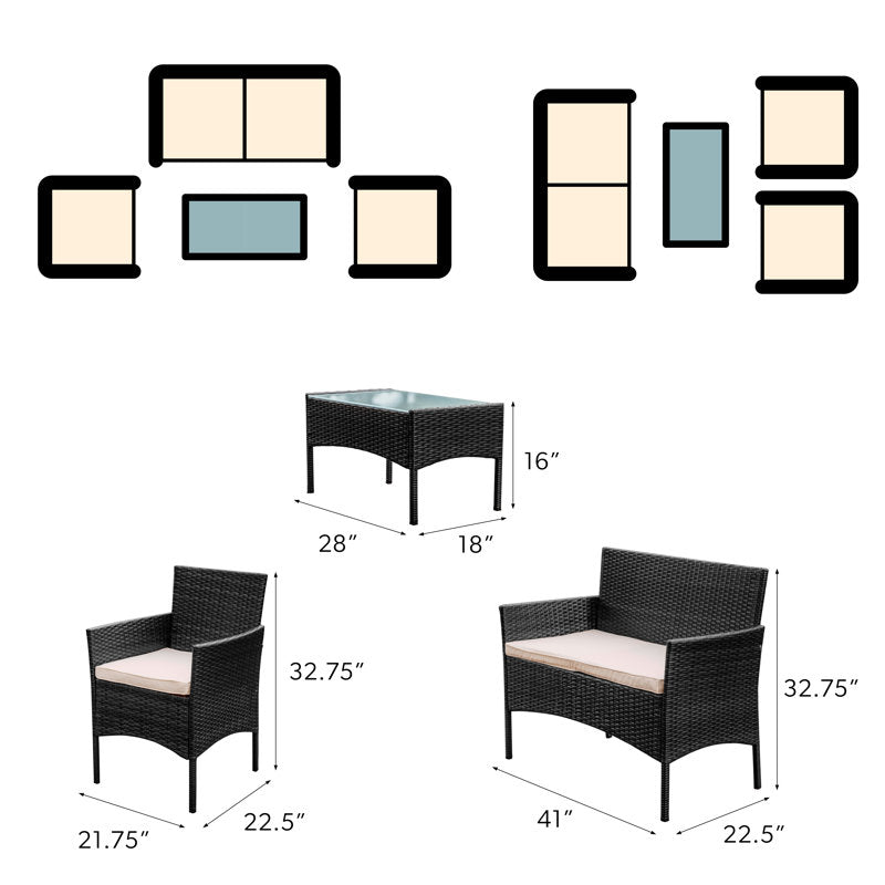 4-Person Outdoor Patio Conversation Seating Set