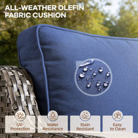 5 Pieces Patio Furniture Set, Outdoor Wicker Sofa Couch with Rocking Swivel Chairs Comfy Cushions, Modern Deep Seat Rattan Conversation Sets for Deck Porch,Blue