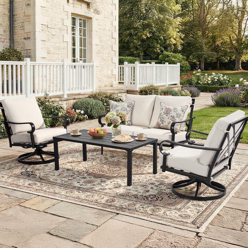 4-Piece Classic Outdoor Conversation Set with Swivel Rocking Chairs, Loveseat and Coffee Table